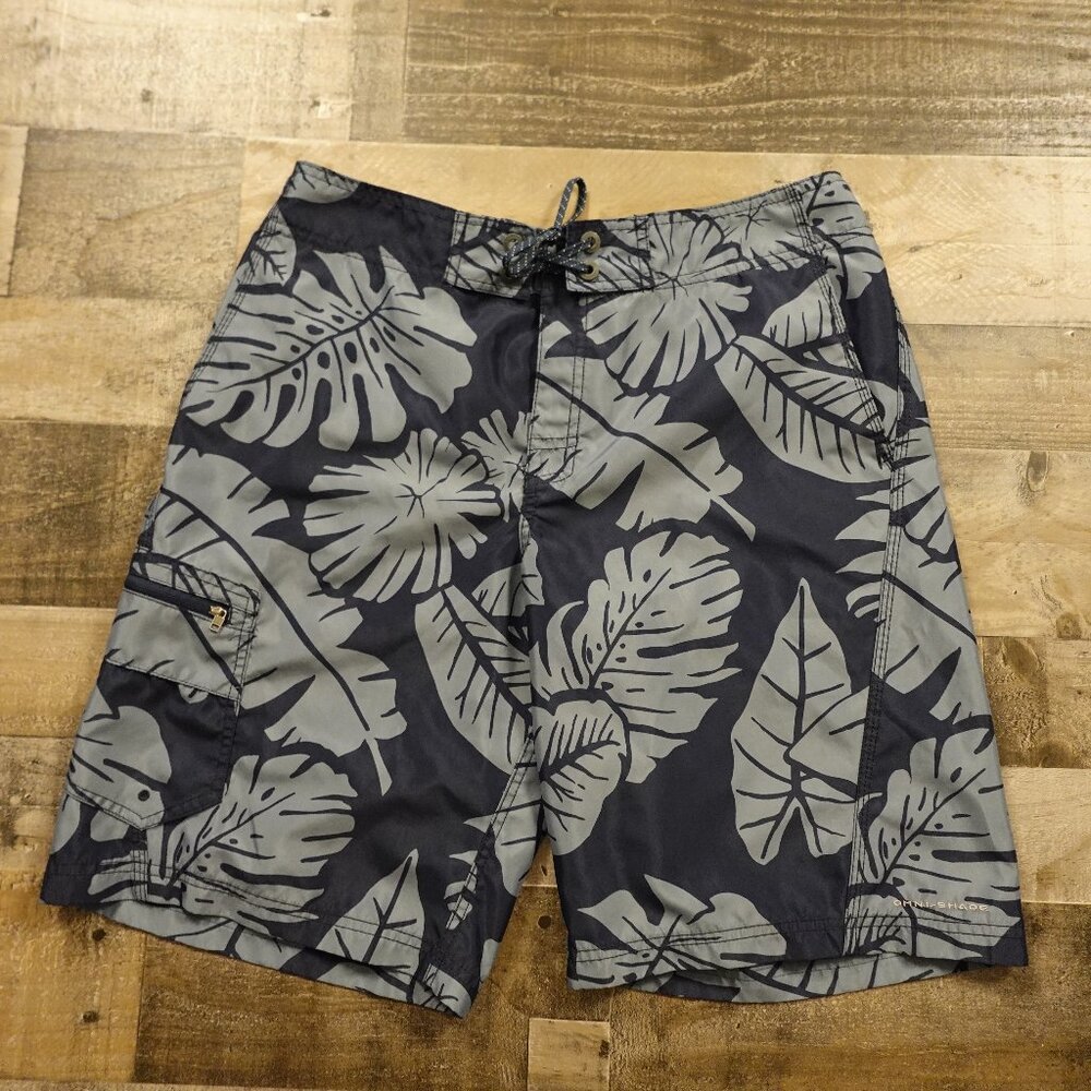 Columbia Men’s Omni-Shade Board Shorts Size 34 Navy Blue Tropical Leaf Print 11"